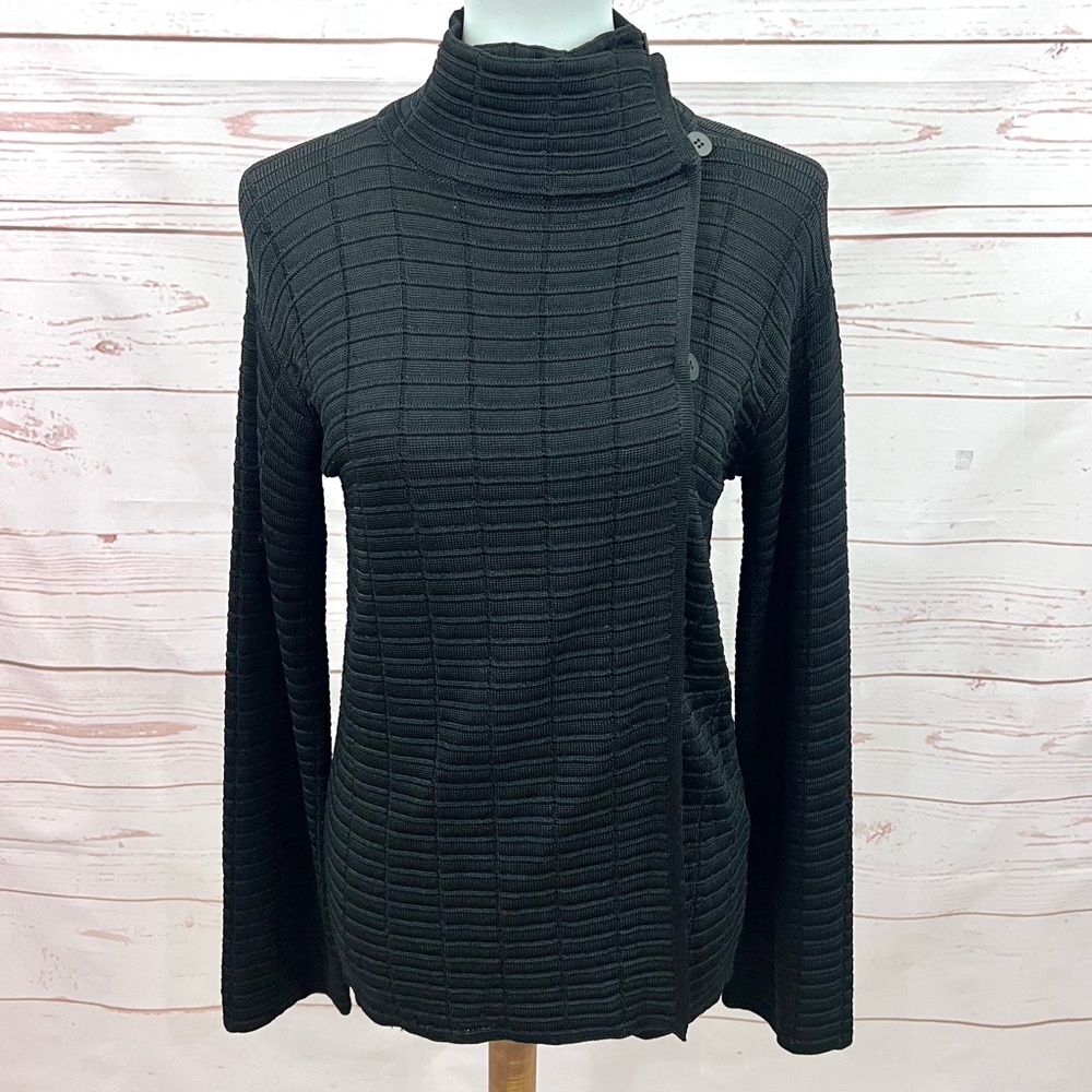 Giorgio Armani Collezioni Wool Asymmetrical Button Mock Neck Cardigan Sweater